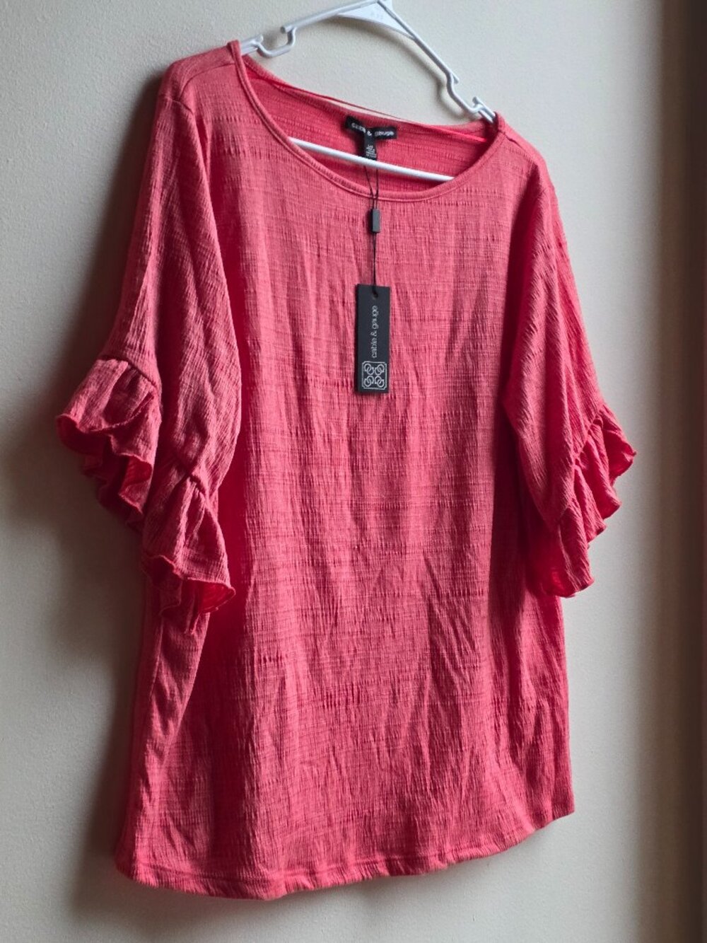 NWT Cable & Gauge Hot Pink Spring/Summer Ruffle Sleeve Blouse Size Large